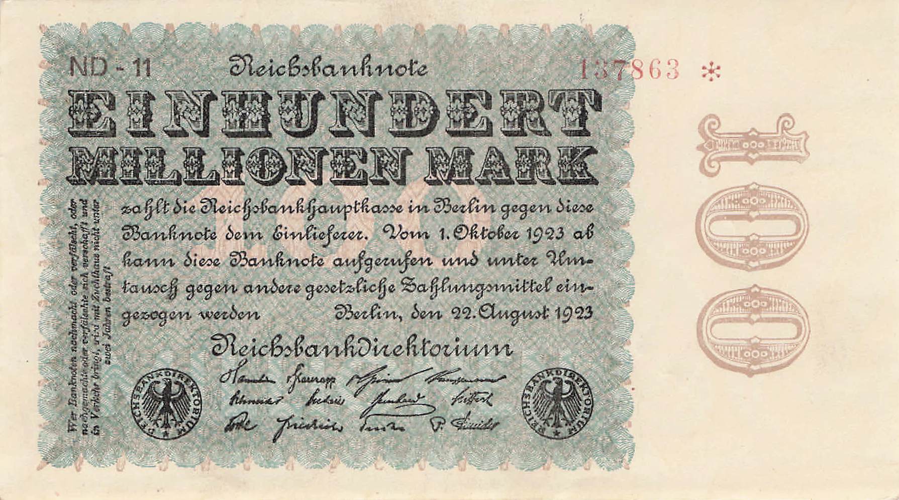 Ro.106 100 Millionen Mark 1923